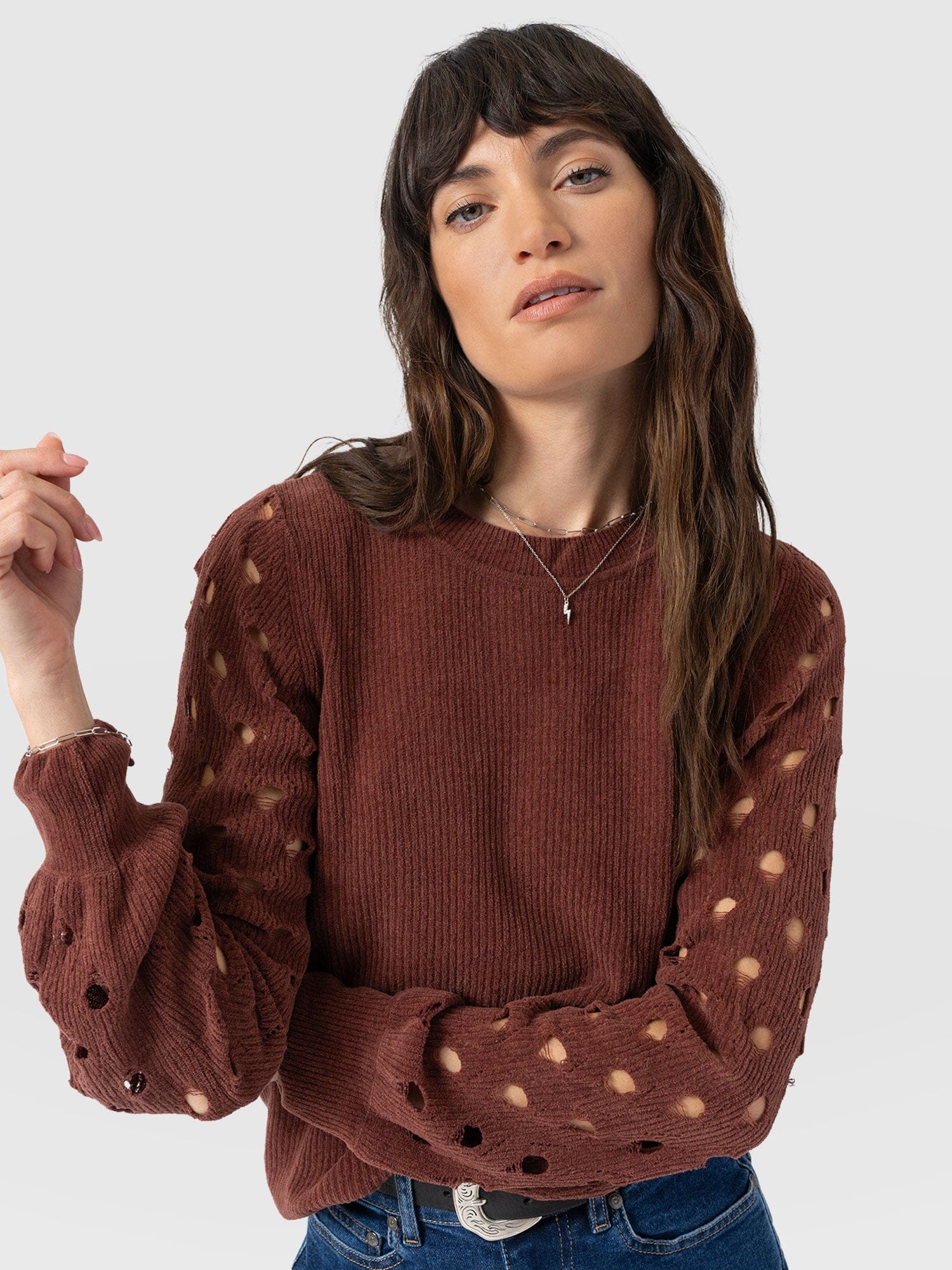 Suki Lace Hole Knit - Mauve - Women's Jumpers | Saint + Sofia® USA